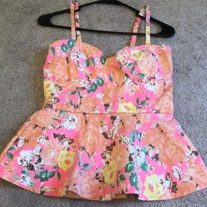 Bright pink, floral peplum top